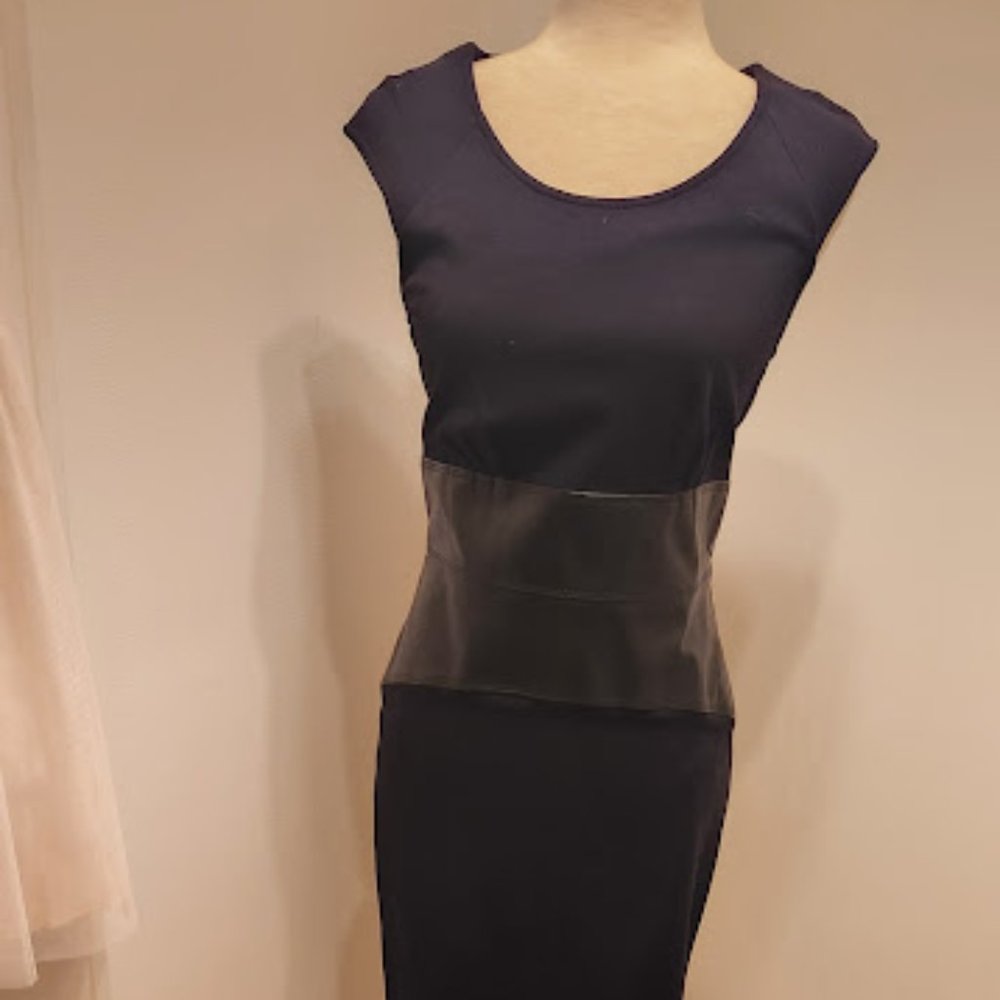 Calvin Klein Mixed Media Cap Sleeve Black Dress